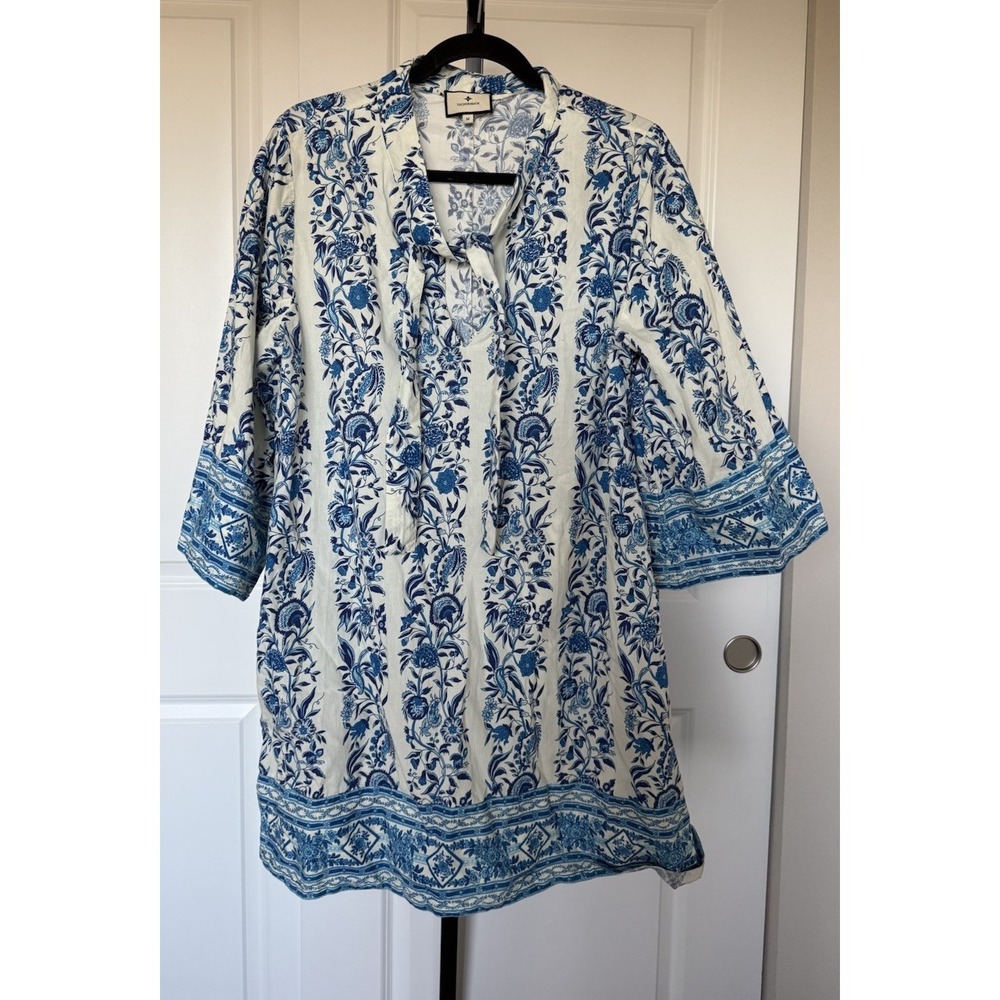 Tuckernuck TNUCK BEACH Cerulean Posy Marseille Coverup Dress Size M - Picture 2 of 7